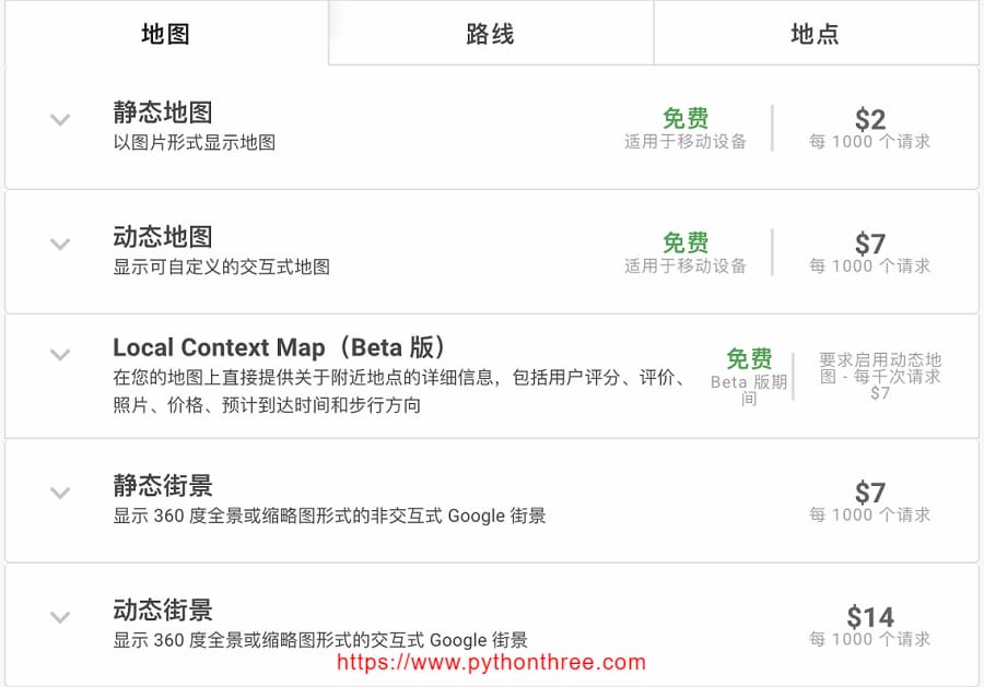 Google Maps API 价格