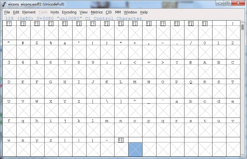 FontForge字体编辑器打开woff字体效果