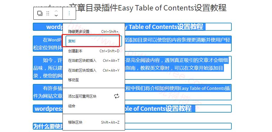 可视化编辑器中复制内容