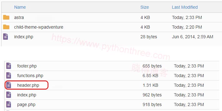 header.php文件复制到子主题中