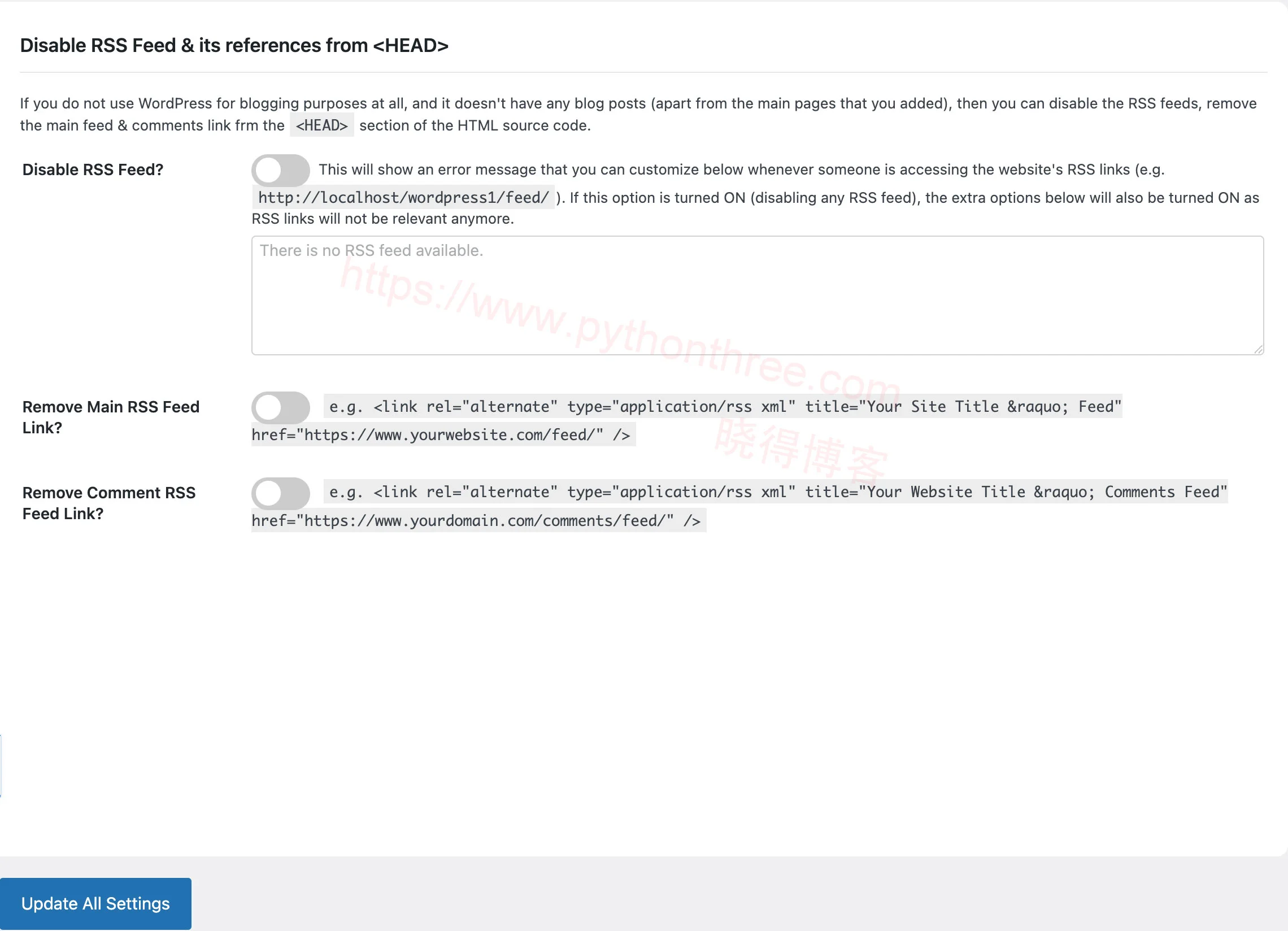 Disable RSS Feed禁用RSS Feed