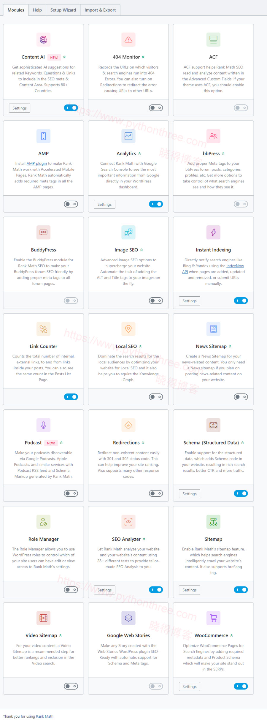 Rank Math Seo插件dashboard仪表盘设置