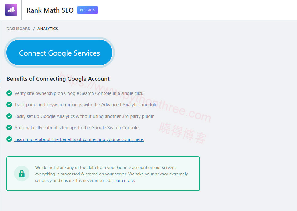 Analytics Connect Google Services设置