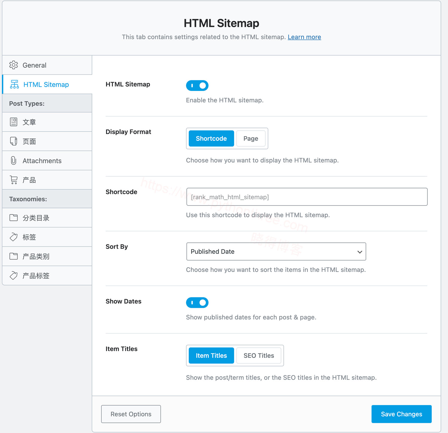 Html Sitemap Settings