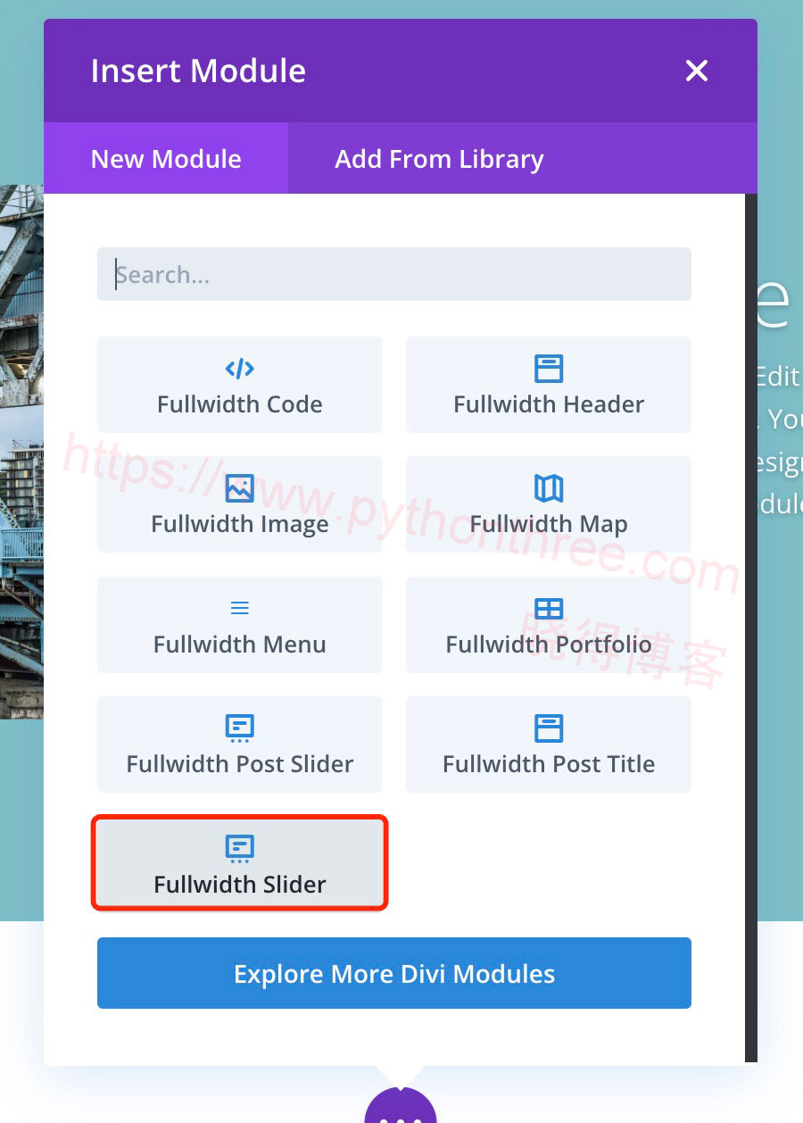 选择divi Builder全宽滑块