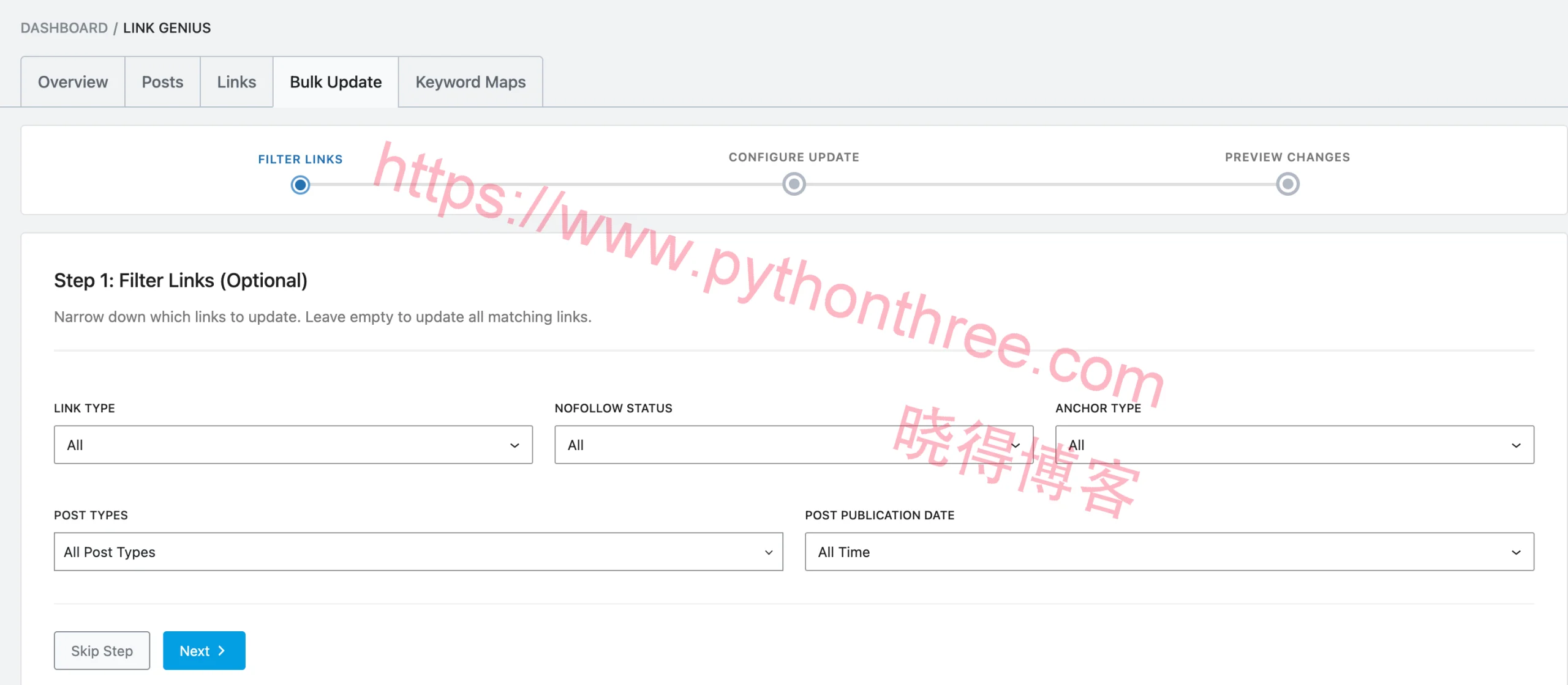 Rank Math SEO教程:WordPress网站基础到高级优化设置指南 21 rank math seo插件Link Genius bulk update