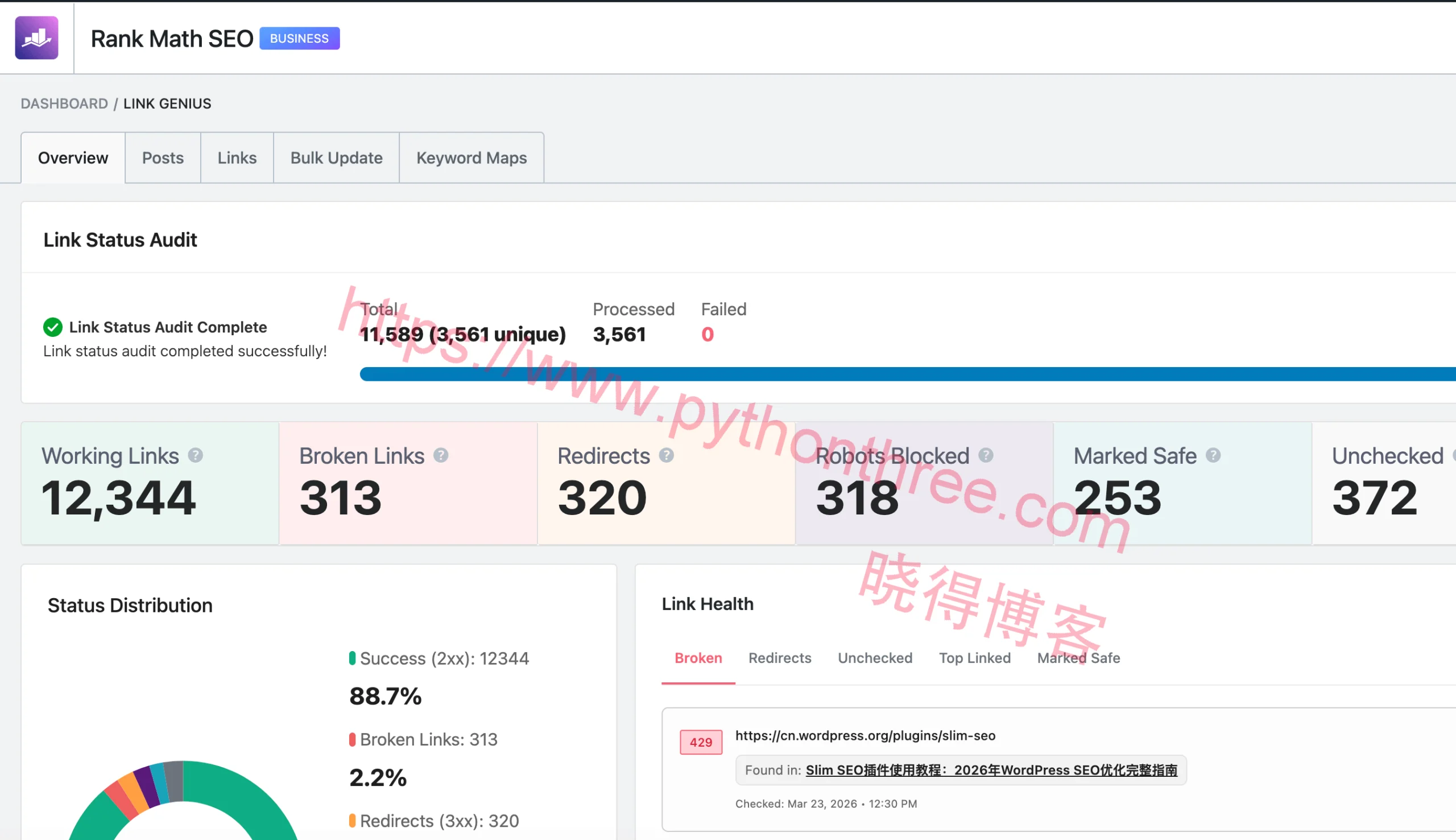 Rank Math SEO教程:WordPress网站基础到高级优化设置指南 18 rank math seo插件Link Genius overview