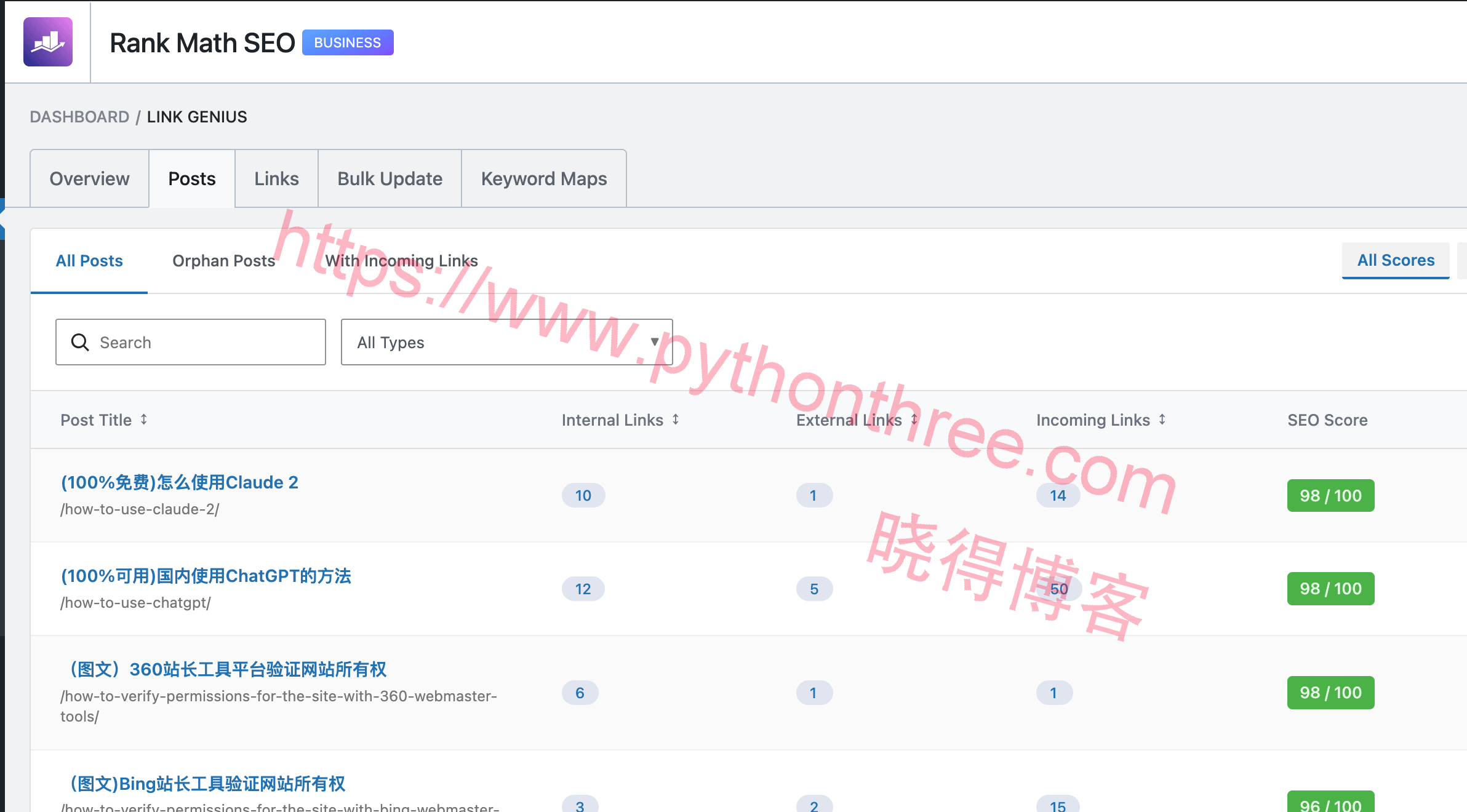 Rank Math SEO教程:WordPress网站基础到高级优化设置指南 19 rank math seo插件Link Genius posts